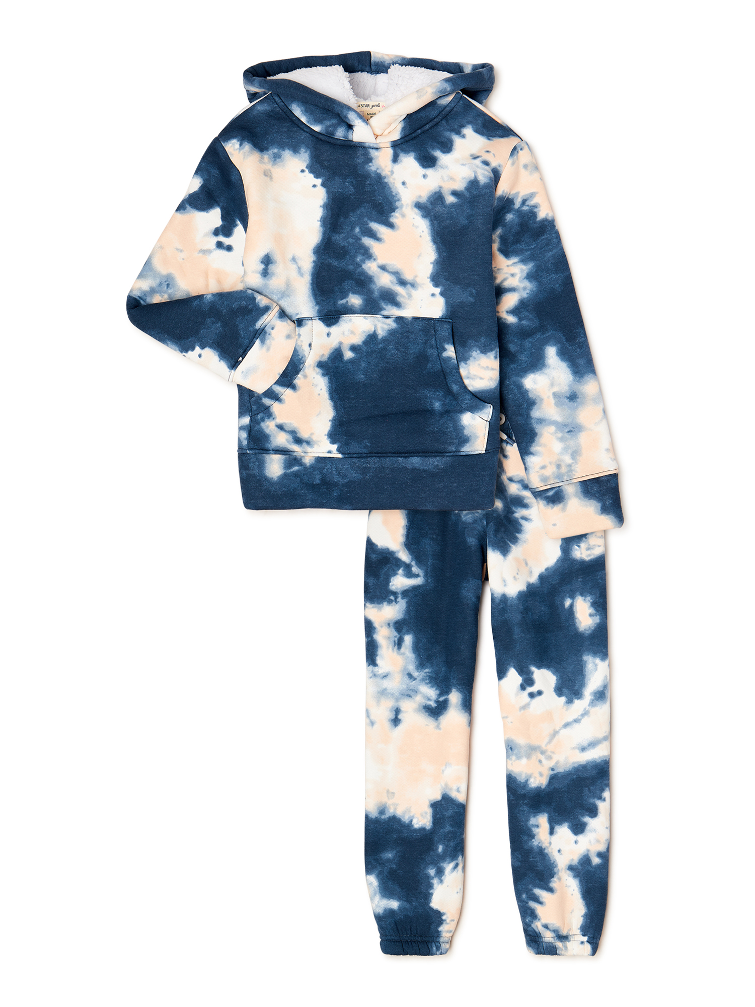 Vanilla Star Girls Tie-Dye Faux Sherpa-Lined Hoodie and Jogger Pants Set, 2-Piece, Sizes 4-16